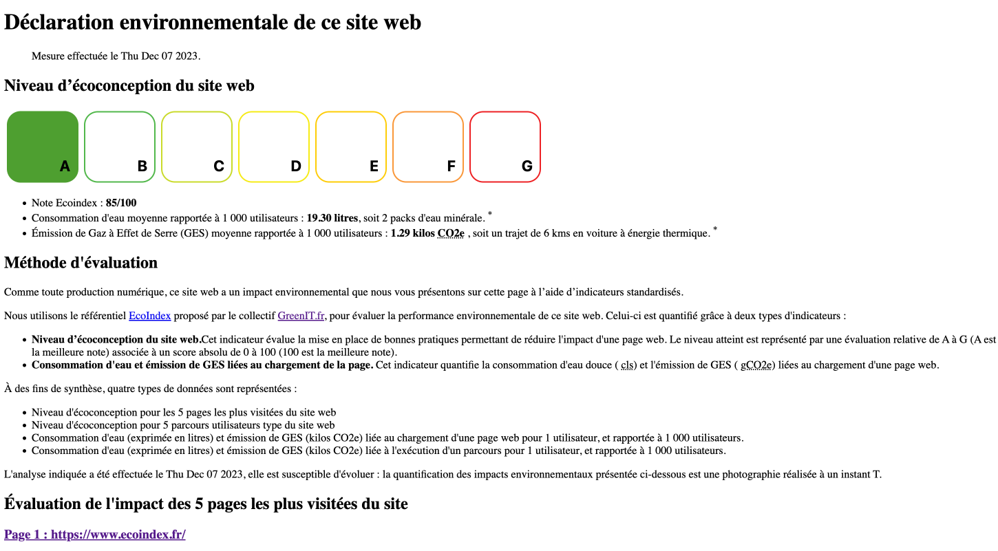 Lighthouse EcoIndex - version HTML