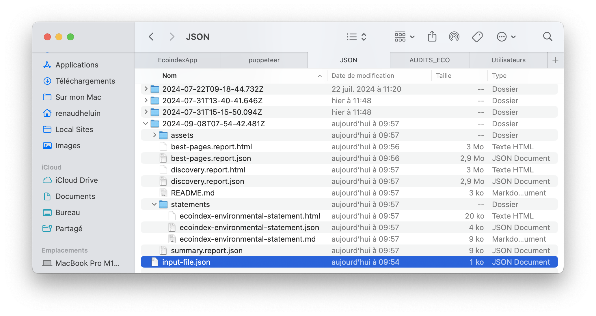 Le dossier des mesures et le JSON de configuration